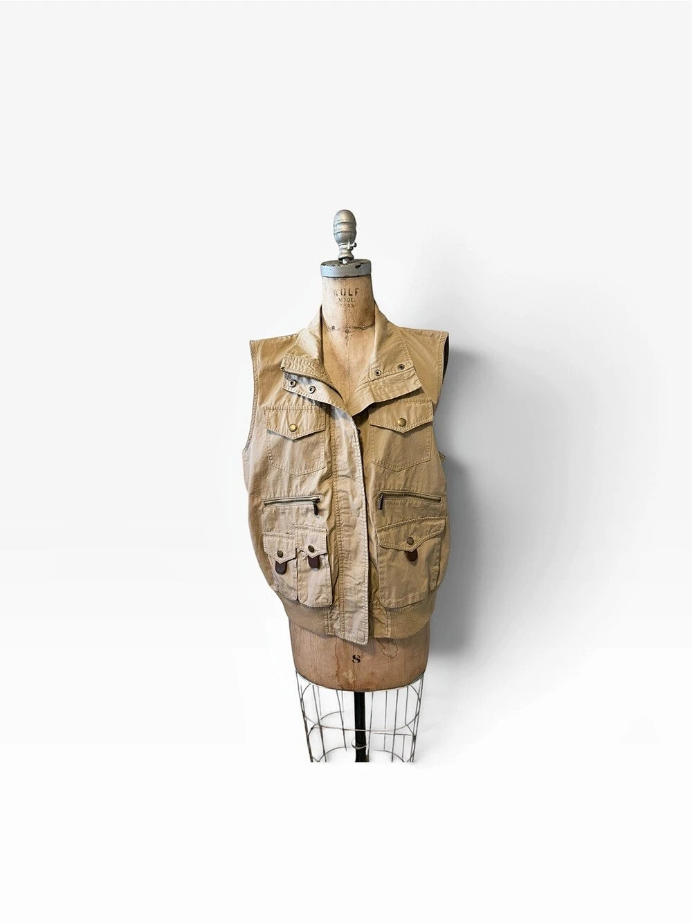 Lauren Ralph Lauren Vintage Khaki Safari Utility Vest Multi Pocket Cargo XL